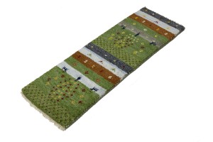 Green Tribal 1'5X4 Indo-Gabbeh Oriental Rug