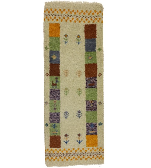Cream Tribal 1'5X4 Indo-Gabbeh Oriental Rug