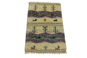 Cream Tribal 1'4X2'7 Indo-Gabbeh Oriental Rug