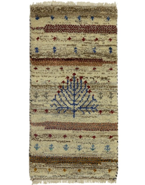 Cream Tribal 1'4X2'7 Indo-Gabbeh Oriental Rug