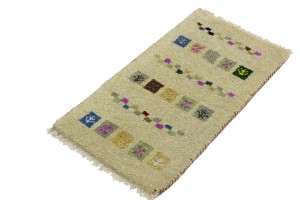 Cream Tribal 1'4X2'4 Indo-Gabbeh Oriental Rug