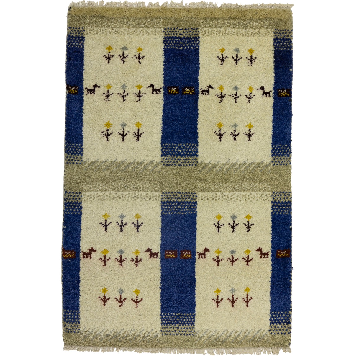 Cream Tribal Pictorial 3X4 Indo-Gabbeh Oriental Rug