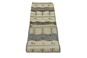 Cream Tribal 1'4X5'7 Indo-Gabbeh Oriental Runner Rug