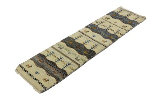 Cream Tribal 1'4X5'7 Indo-Gabbeh Oriental Runner Rug