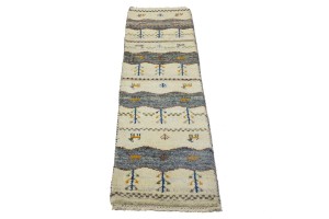 Cream Tribal 1'4X5'7 Indo-Gabbeh Oriental Runner Rug