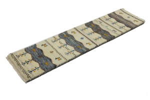 Cream Tribal 1'4X5'7 Indo-Gabbeh Oriental Runner Rug