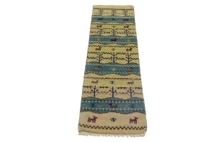 Cream Tribal 1'5X5'9 Indo-Gabbeh Oriental Runner Rug