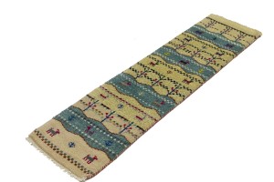 Cream Tribal 1'5X5'9 Indo-Gabbeh Oriental Runner Rug