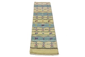 Cream Tribal 1'5X5'9 Indo-Gabbeh Oriental Runner Rug