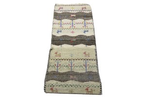 Cream Tribal 1'4X5'9 Indo-Gabbeh Oriental Runner Rug