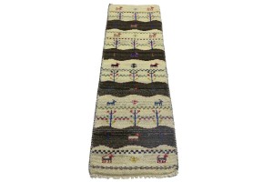 Cream Tribal 1'4X5'9 Indo-Gabbeh Oriental Runner Rug