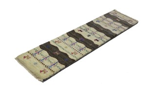 Cream Tribal 1'4X5'9 Indo-Gabbeh Oriental Runner Rug