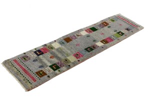 Gray Tribal 1'5X6 Indo-Gabbeh Oriental Runner Rug