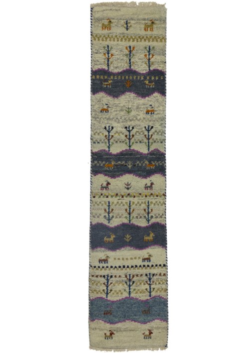 Cream Tribal 1'4X5'9 Indo-Gabbeh Oriental Runner Rug