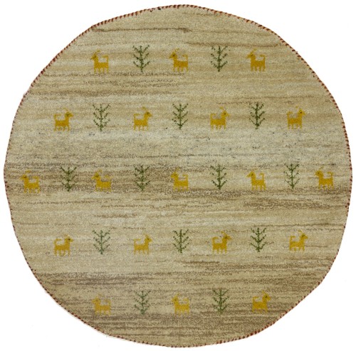 Beige Tribal 4X4 Indo-Gabbeh Oriental Round Rug