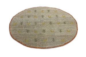 Beige Tribal 4X4 Indo-Gabbeh Oriental Round Rug