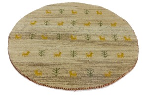 Beige Tribal 4X4 Indo-Gabbeh Oriental Round Rug