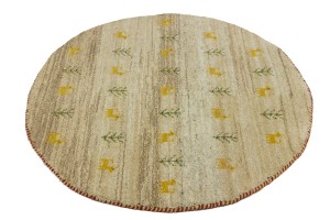 Beige Tribal 4X4 Indo-Gabbeh Oriental Round Rug