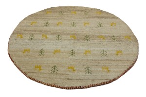 Beige Tribal 4X4 Indo-Gabbeh Oriental Round Rug