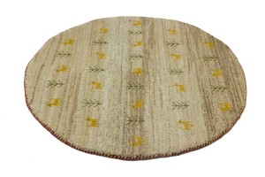 Beige Tribal 4X4 Indo-Gabbeh Oriental Round Rug