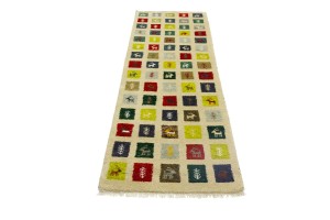 Multicolored Pictorial Tribal 3X8 Indo-Gabbeh Oriental Runner Rug