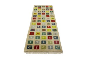 Multicolored Pictorial Tribal 3X8 Indo-Gabbeh Oriental Runner Rug