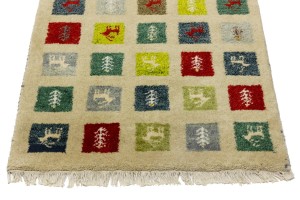 Multicolored Pictorial Tribal 3X8 Indo-Gabbeh Oriental Runner Rug
