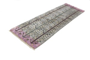 Cream Pink Pictorial Tribal 3X8 Indo-Gabbeh Oriental Runner Rug