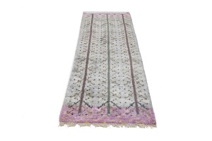 Cream Pink Pictorial Tribal 3X8 Indo-Gabbeh Oriental Runner Rug