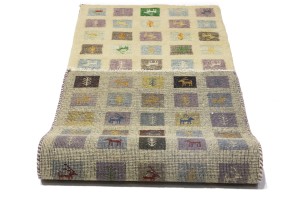 Multicolored Pictorial Tribal 3X8 Indo-Gabbeh Oriental Runner Rug