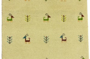Cream/Beige Pictorial Tribal 3X10 Indo-Gabbeh Oriental Runner Rug