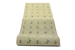 Cream/Beige Pictorial Tribal 3X10 Indo-Gabbeh Oriental Runner Rug