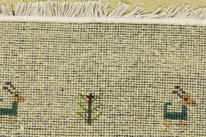 Cream/Beige Pictorial Tribal 3X10 Indo-Gabbeh Oriental Runner Rug