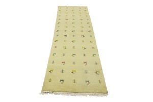 Cream/Beige Pictorial Tribal 3X10 Indo-Gabbeh Oriental Runner Rug