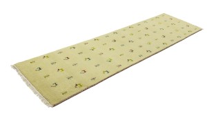 Cream/Beige Pictorial Tribal 3X10 Indo-Gabbeh Oriental Runner Rug