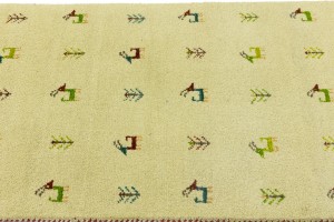Cream/Beige Pictorial Tribal 3X10 Indo-Gabbeh Oriental Runner Rug