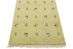 Cream/Beige Pictorial Tribal 3X10 Indo-Gabbeh Oriental Runner Rug