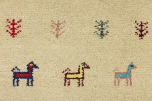 Cream/Beige Pictorial Tribal 3X10 Indo-Gabbeh Oriental Runner Rug