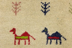 Cream/Beige Pictorial Tribal 3X10 Indo-Gabbeh Oriental Runner Rug