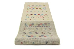 Cream/Beige Pictorial Tribal 3X10 Indo-Gabbeh Oriental Runner Rug