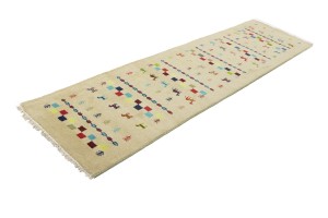 Cream/Beige Pictorial Tribal 3X10 Indo-Gabbeh Oriental Runner Rug