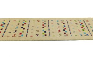Cream/Beige Pictorial Tribal 3X10 Indo-Gabbeh Oriental Runner Rug