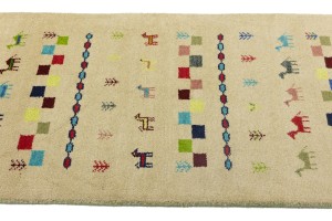 Cream/Beige Pictorial Tribal 3X10 Indo-Gabbeh Oriental Runner Rug