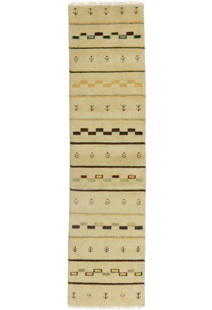 Cream/Beige Pictorial Tribal 3X10 Indo-Gabbeh Oriental Runner Rug