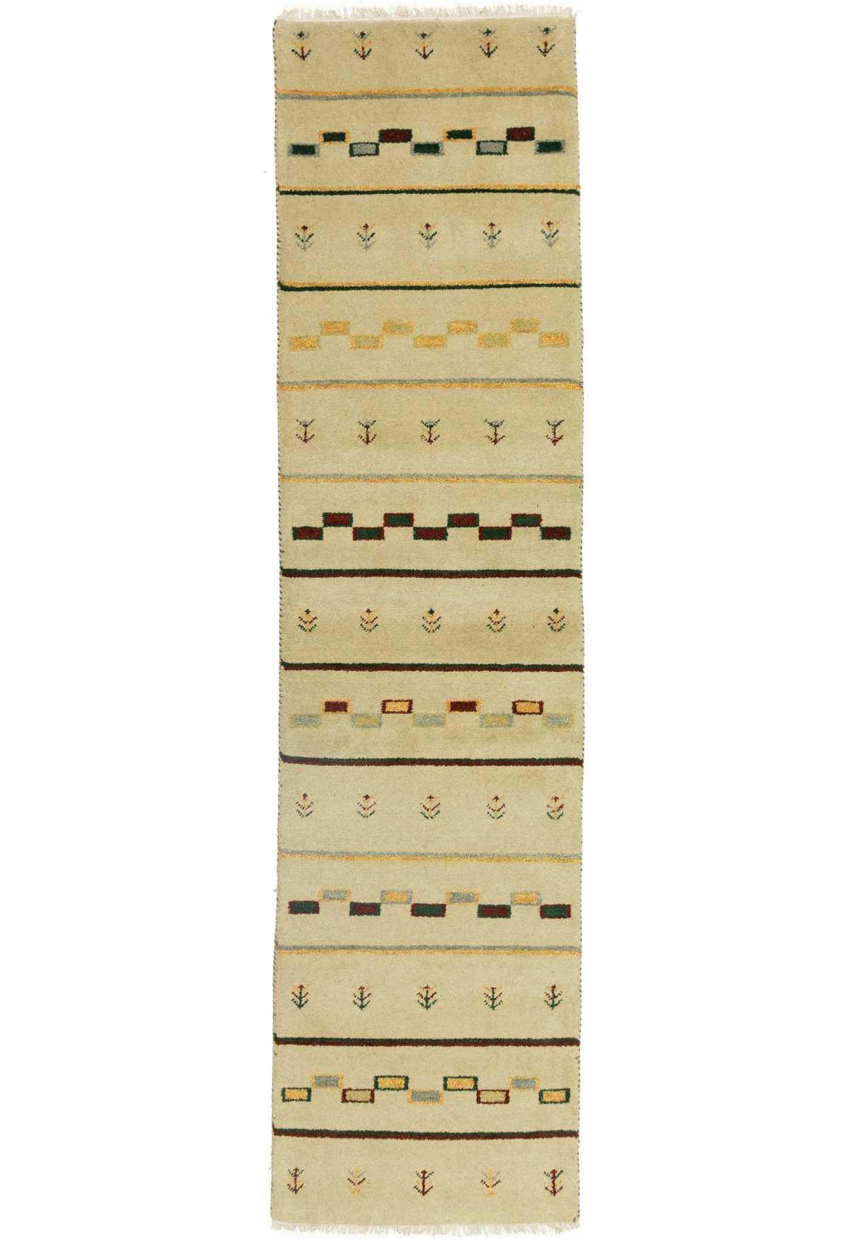 Cream/Beige Pictorial Tribal 3X10 Indo-Gabbeh Oriental Runner Rug