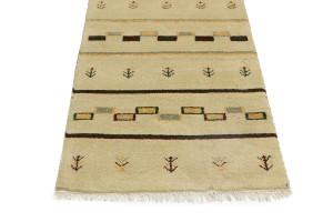 Cream/Beige Pictorial Tribal 3X10 Indo-Gabbeh Oriental Runner Rug