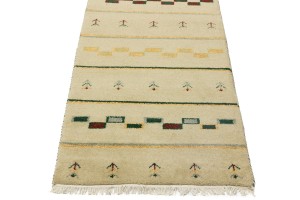Cream/Beige Pictorial Tribal 3X10 Indo-Gabbeh Oriental Runner Rug