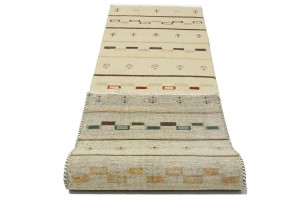 Cream/Beige Pictorial Tribal 3X10 Indo-Gabbeh Oriental Runner Rug