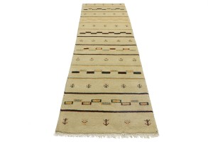 Cream/Beige Pictorial Tribal 3X10 Indo-Gabbeh Oriental Runner Rug
