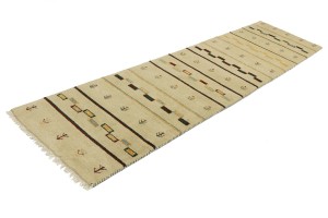 Cream/Beige Pictorial Tribal 3X10 Indo-Gabbeh Oriental Runner Rug